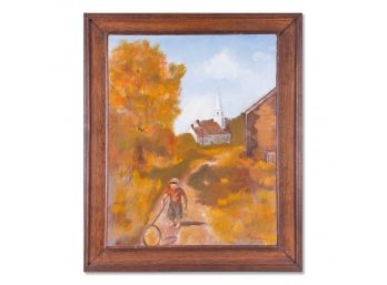 Vintage American Impressionist Oil 'Autumn Path' Signed
