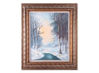 Vintage Landscape Oil Painting 'Winter Trees'