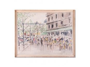 Large Original Watercolor And Ink 'Paris Street Scene'