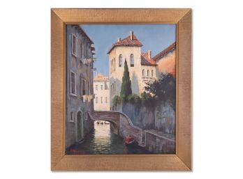 Large Italian Impressionist Oil 'Venice Canal' Signed F. Bernard