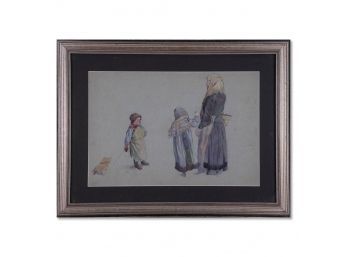 William Pirson Artist Watercolor 'Mother And Children'