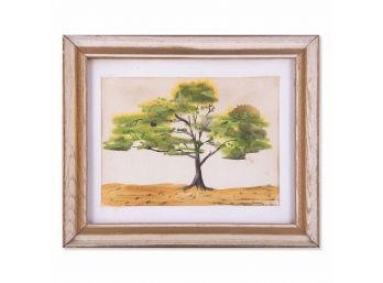 Vintage Original Watercolor 'Tree Landscape'