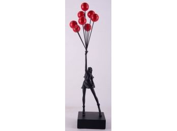 Contemporary Black Resin Figurine 'Flying Balloon Girl'