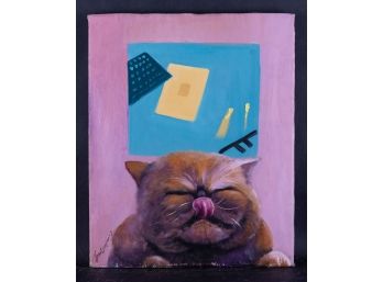 Artist Zhenpeng Sun Fine Art Original Oil Painting 'A Cat's Dream'