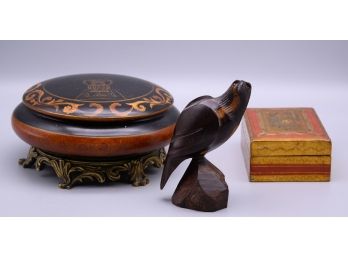 Vintage Wood Boxes And Eagle Statue
