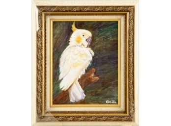 Cecilia 'White Parrot' Oil On Canvas Animal