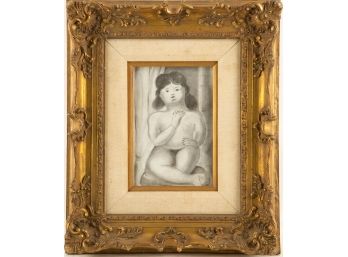 'Smoking Nude Woman' Charcoal Portrait