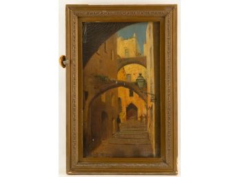 Antique 1886 Italian Original Oil On Canvas 'Street Scene' Signed Raimondi