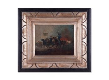 Small Early 20th Century Oil Painting 'Riders At War'