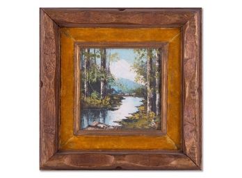 Early 20th Century Small Oil Painting 'River Landscape'