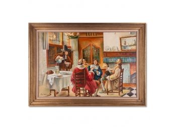 Large Vintage Original Oil Painting 'Men Smoking Pipes'