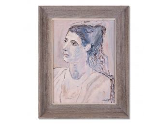 Mid Century Expressionist Oil ' Of Lady' Signed