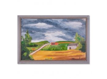 Vintage Post-Impressionist Oil 'Farm Landscape' Signed