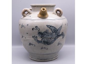 Vintage Blue And WHite Dragon Porcelain Jar
