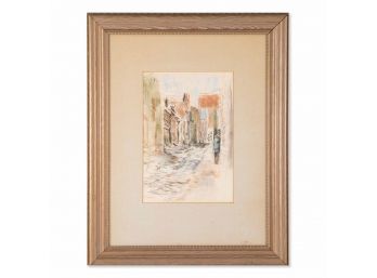 Early 20th Century Watercolor On Paper 'Street Landscape'