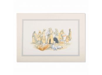 Contemporary Hand Lithograph 'People In The Market'