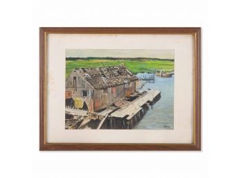 Small Vintage Post Impressionist Watercolor 'House By The River'