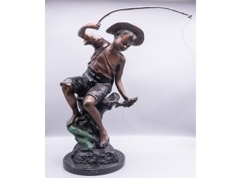 Vintage Bronze Sculpture 'Fishing Boy'