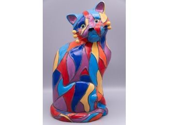 Vintage Abstract Enamel Colored Porcelain Cat Sculpture