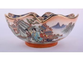 Satsuma Porcelain Famille Noir Bowl Depicting Geisha