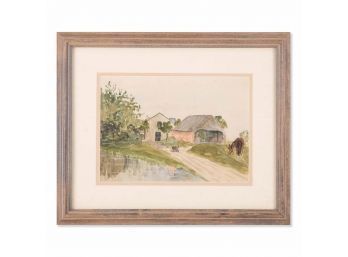 Small Norah Mackenzie Watercolor 'Village Landscape'