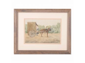 Small Norah Mackenzie Watercolor 'Lady And Donkey'