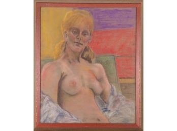 Original Pastel On Paper 'Half Nude Female'