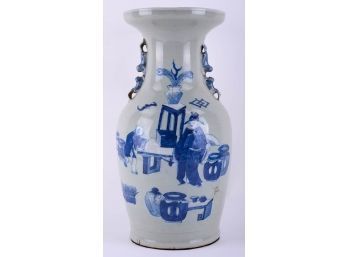 Antique Blue And White Porcelain Vase With An Elder