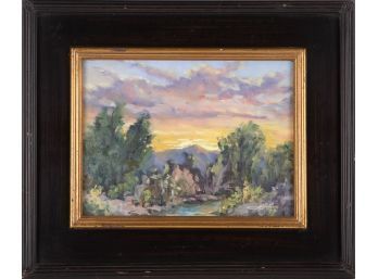 Impressionist Original Oil On Canvas 'Sunrise Landscape'