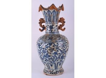 Antique Blue An White Scallop Vase