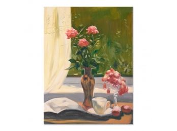 Original Impressionist Oil By Artist Dongxing Huang 'Windowsill'