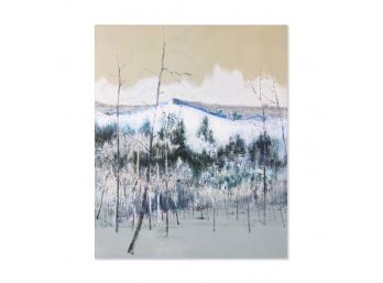 Modernist Original Oil By Artist Bohai Zhang 'Mountain In Snow'