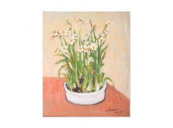 Impressionist Original Oil By Artist Anmin Han 'Daffodil'