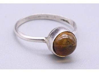 Round-Cut Amber 925 Sterling Silver Ring