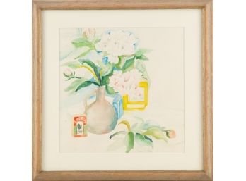 Still Life Watercolor 'White Flowers In The Vase'