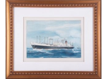 Vintage Original Watercolor 'Ship Mississippi'