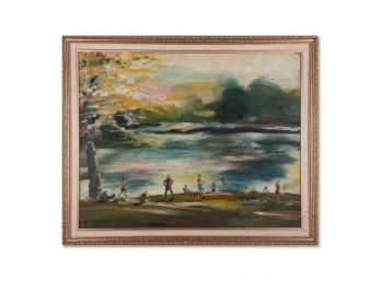 Vintage Post Impressionist Original Oil 'Lake Scene'