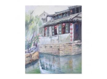 Impressionist Oil By Artist Pingchang Zhang 'Jiang Nan View'