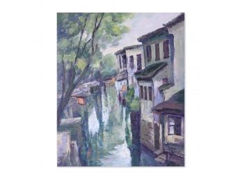 Impressionist Original Oil By Artist Pingchang Zhang 'Jiangnan View'