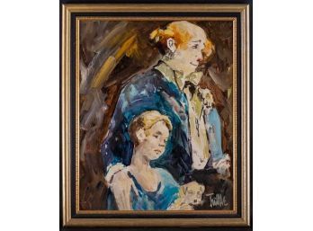 American Artist Tuhle Modernist Original Oil 'Portrait Of Clowns' Signed With COA
