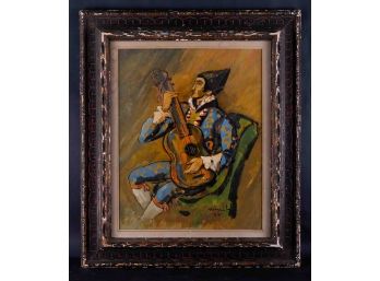 Vintage Latin American Modernist Original Oil Painting 'Matador And Guitar' Signed