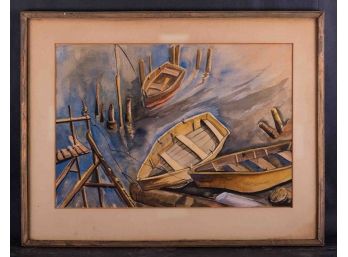 American Artist Roy Kadowaki Original Watercolor 'Dock Scene' Signed