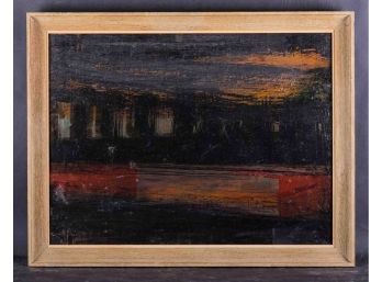 Mid Century American Post-Impressionist Oil Painting 'Bridge At Night'