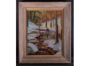 Vintage American Impressionist Pastel On Paper 'Winter Stream'