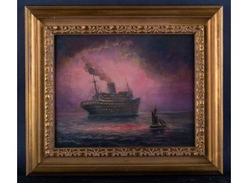Early 20th Century Nautical Original Oil 'Ships At Sea'