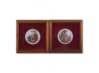 A Pair Of Vintage Traditional Oil On Porcelain 'Leisure Time'