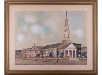 Vintage Landscape Watercolor On Paper 'Presbyterian '