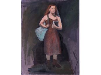 Contemporary Portrait Oil On Canvas 'Woman In Purple Dress'