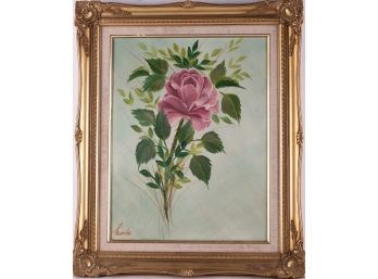 Vintage Still Life Oil On Canvas 'Rose'