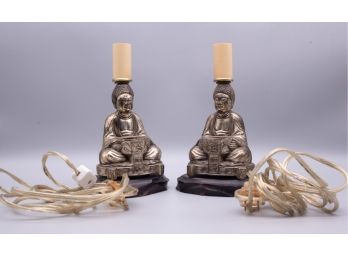 A Pair Of Vintage Tin Buddha Table Lamps